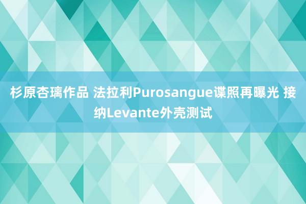 杉原杏璃作品 法拉利Purosangue谍照再曝光 接纳Levante外壳测试