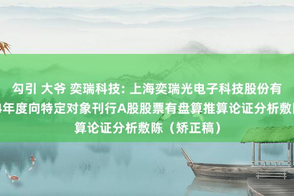 勾引 大爷 奕瑞科技: 上海奕瑞光电子科技股份有限公司2024年度向特定对象刊行A股股票有盘算推算论证分析敷陈（矫正稿）