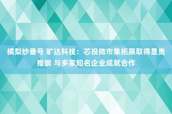 橘梨纱番号 旷达科技：芯投微市集拓展取得显贵推崇 与多家知名企业成就合作