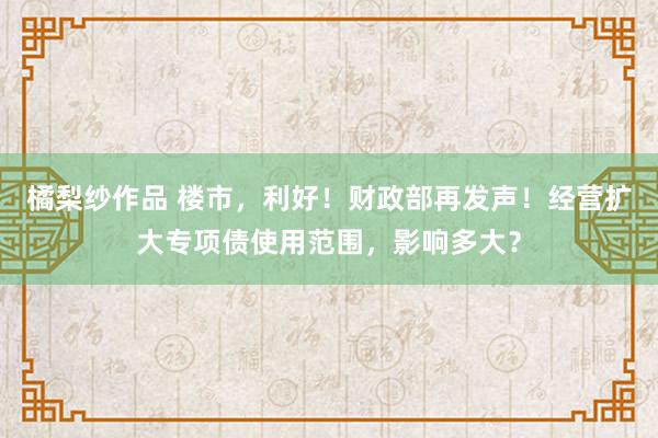 橘梨纱作品 楼市，利好！财政部再发声！经营扩大专项债使用范围，影响多大？