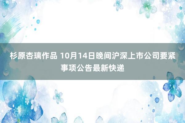 杉原杏璃作品 10月14日晚间沪深上市公司要紧事项公告最新快递