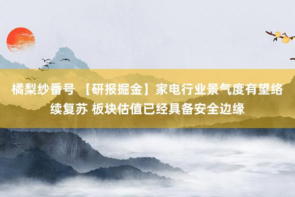 橘梨纱番号 【研报掘金】家电行业景气度有望络续复苏 板块估值已经具备安全边缘