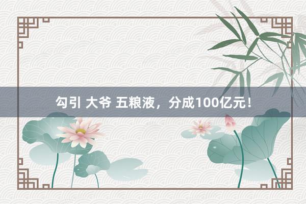 勾引 大爷 五粮液，分成100亿元！