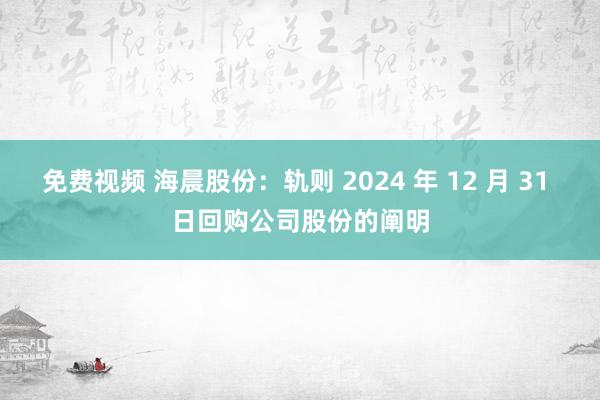 免费视频 海晨股份：轨则 2024 年 12 月 31 日回购公司股份的阐明