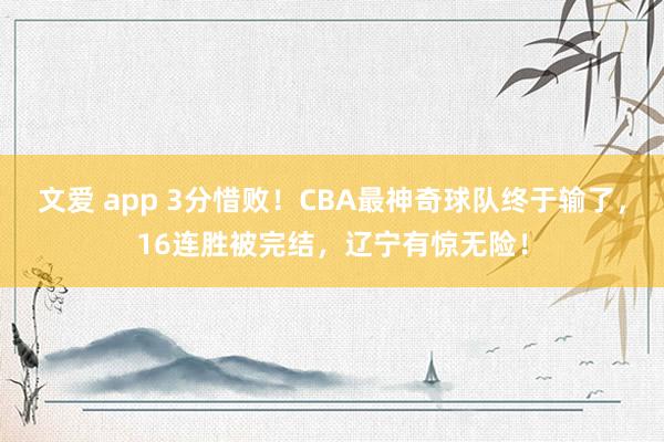 文爱 app 3分惜败！CBA最神奇球队终于输了，16连胜被完结，辽宁有惊无险！